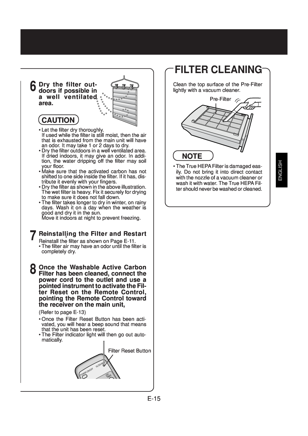 Sharp FP-N40CX operation manual Filter Cleaning, E-15 