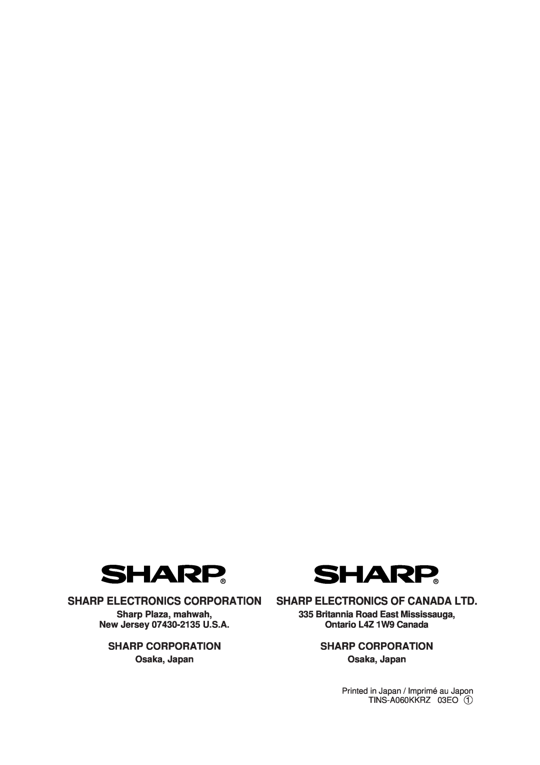Sharp FP-N40CX Sharp Electronics Corporation, Sharp Corporation, Sharp Plaza, mahwah, Britannia Road East Mississauga 
