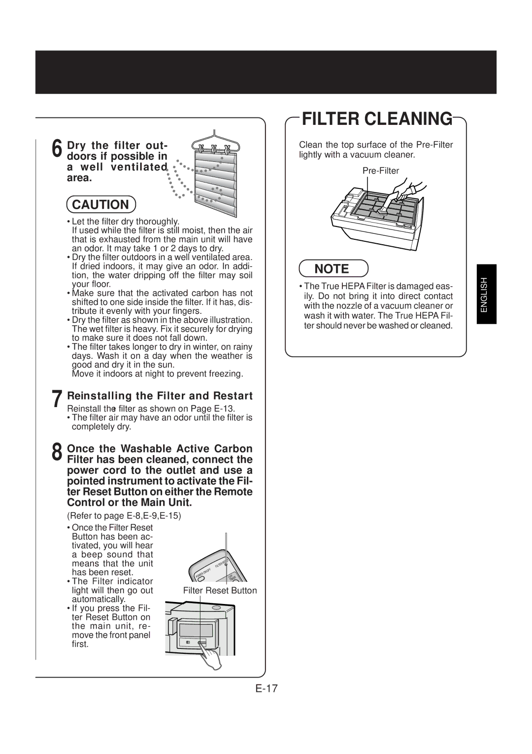 Sharp FP-N60CX operation manual Filter Cleaning 