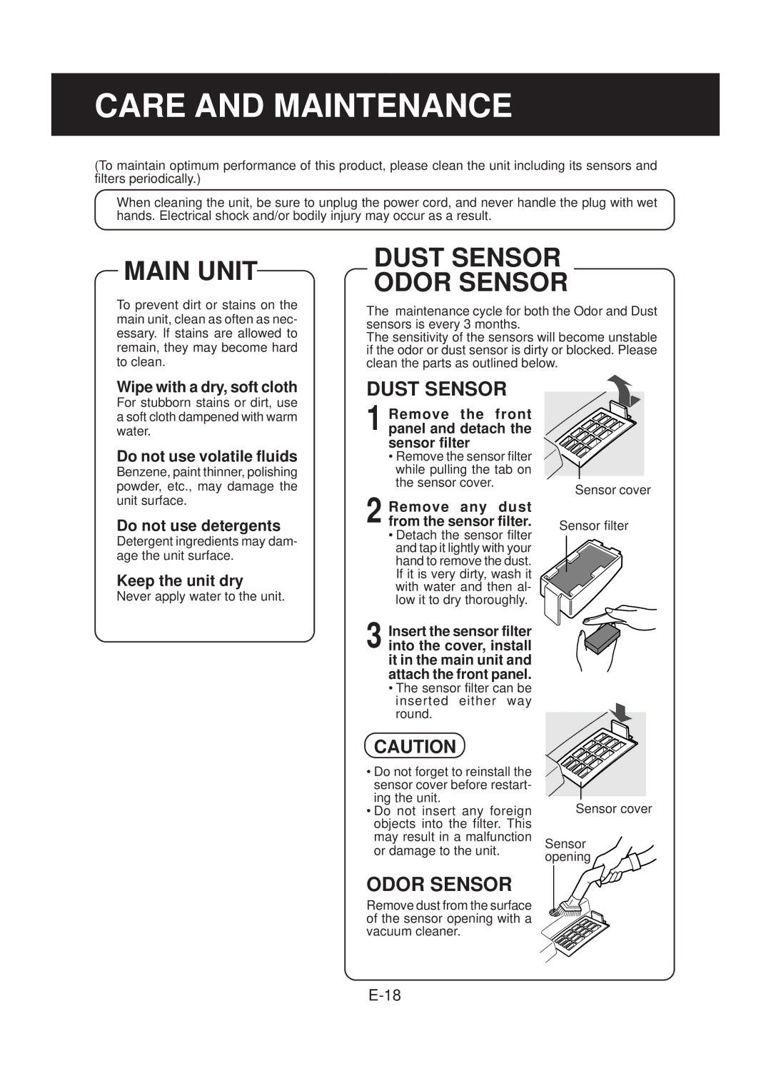 Sharp FP-N60CX operation manual Main Unit, Dust Sensor Odor Sensor 