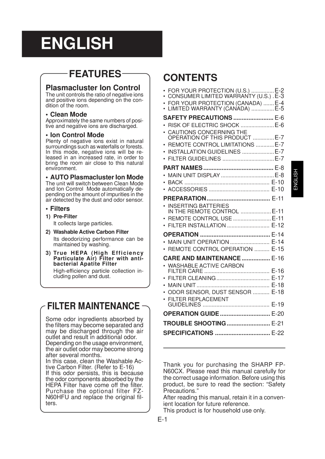 Sharp FP-N60CX operation manual English 