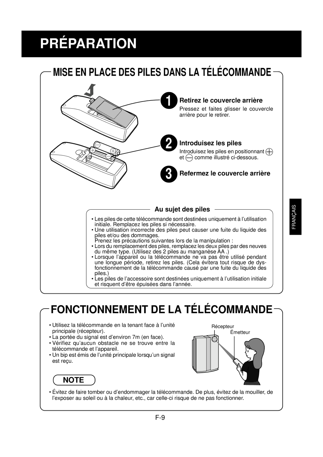 Sharp FP-N60CX Préparation, Retirez le couvercle arrière, Introduisez les piles, Refermez le couvercle arrière 