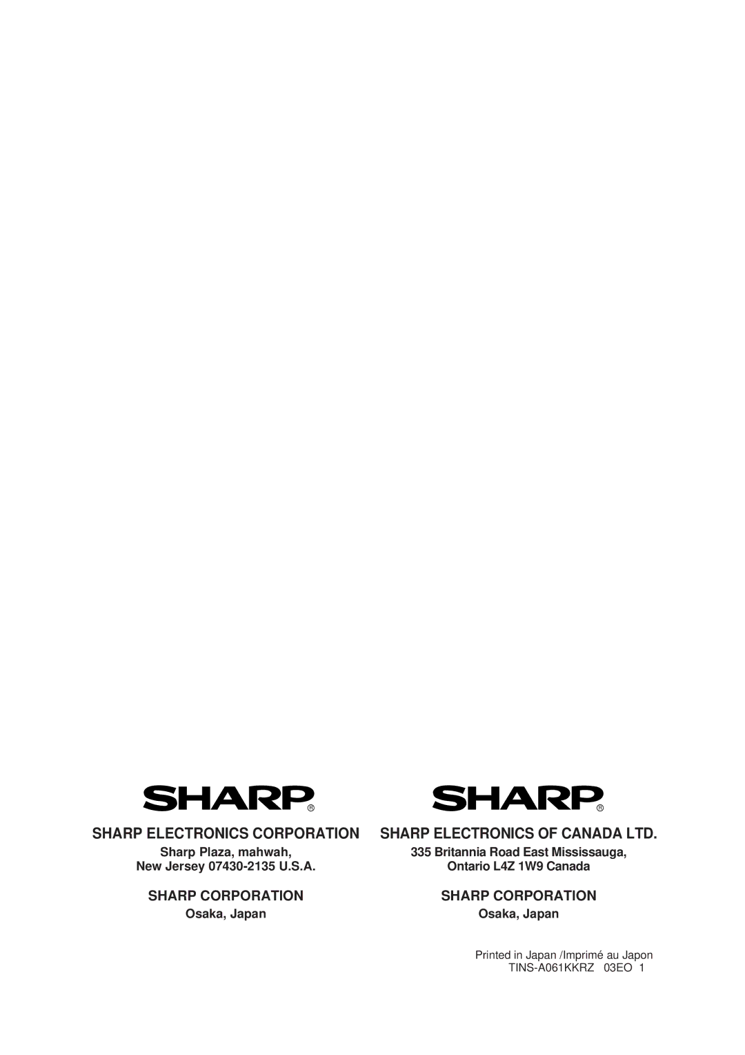 Sharp FP-N60CX operation manual Sharp Electronics Corporation 