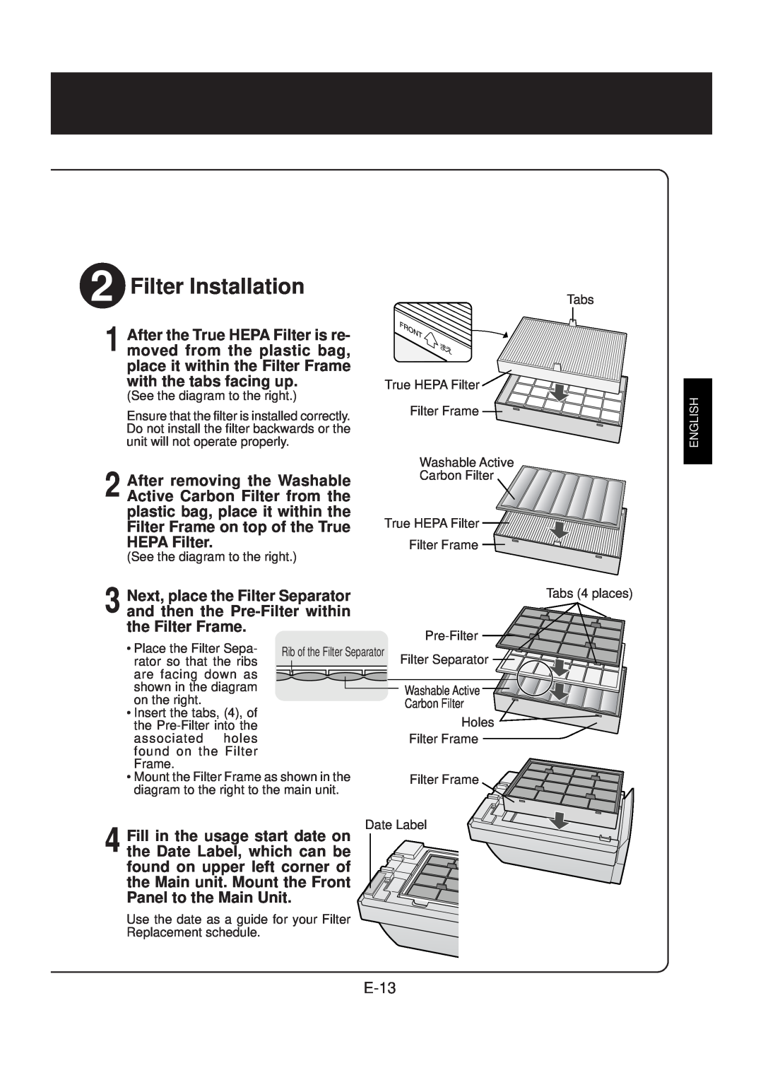 Sharp FP-N60CX operation manual Filter Installation, E-13 