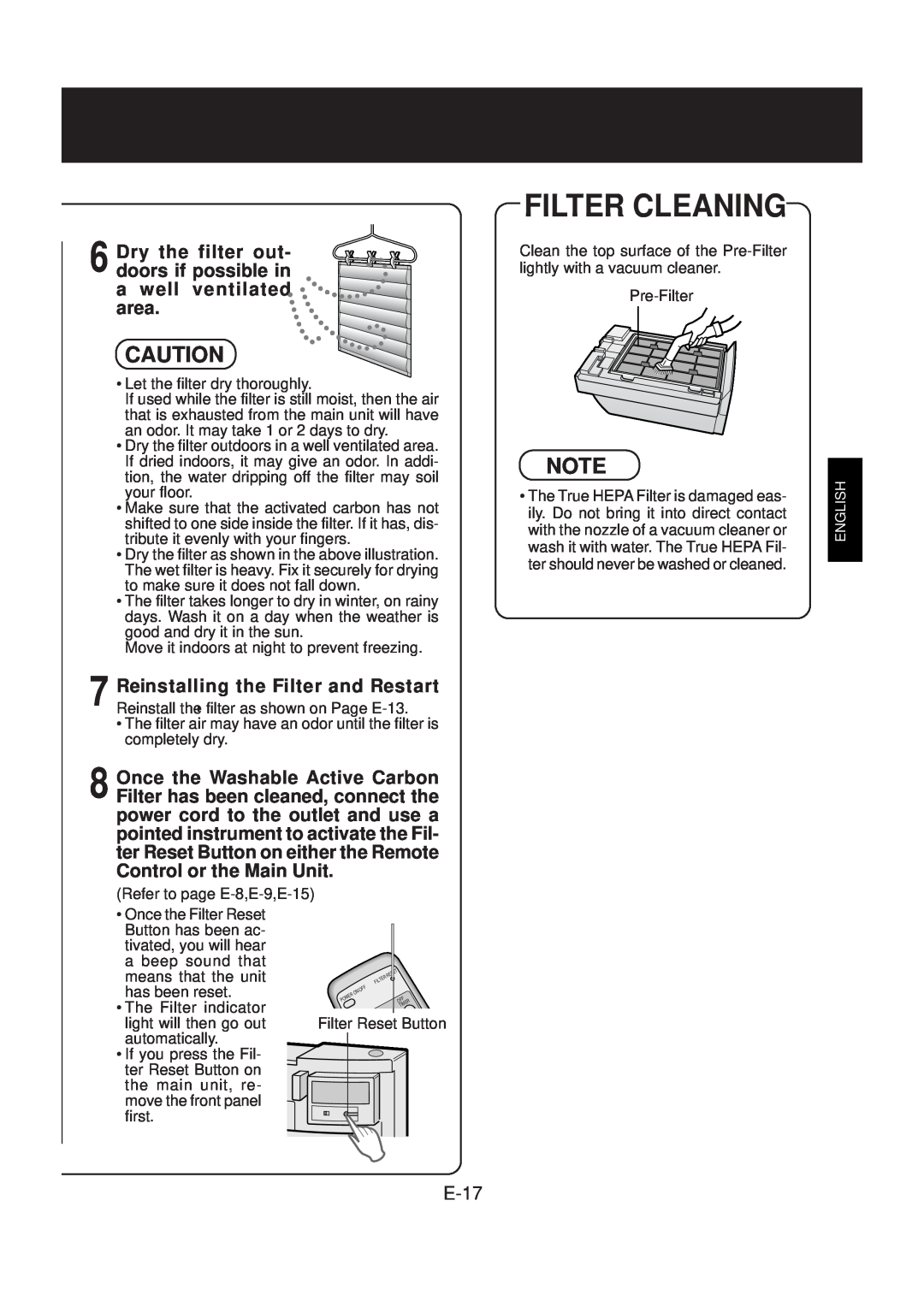 Sharp FP-N60CX operation manual Filter Cleaning, E-17 