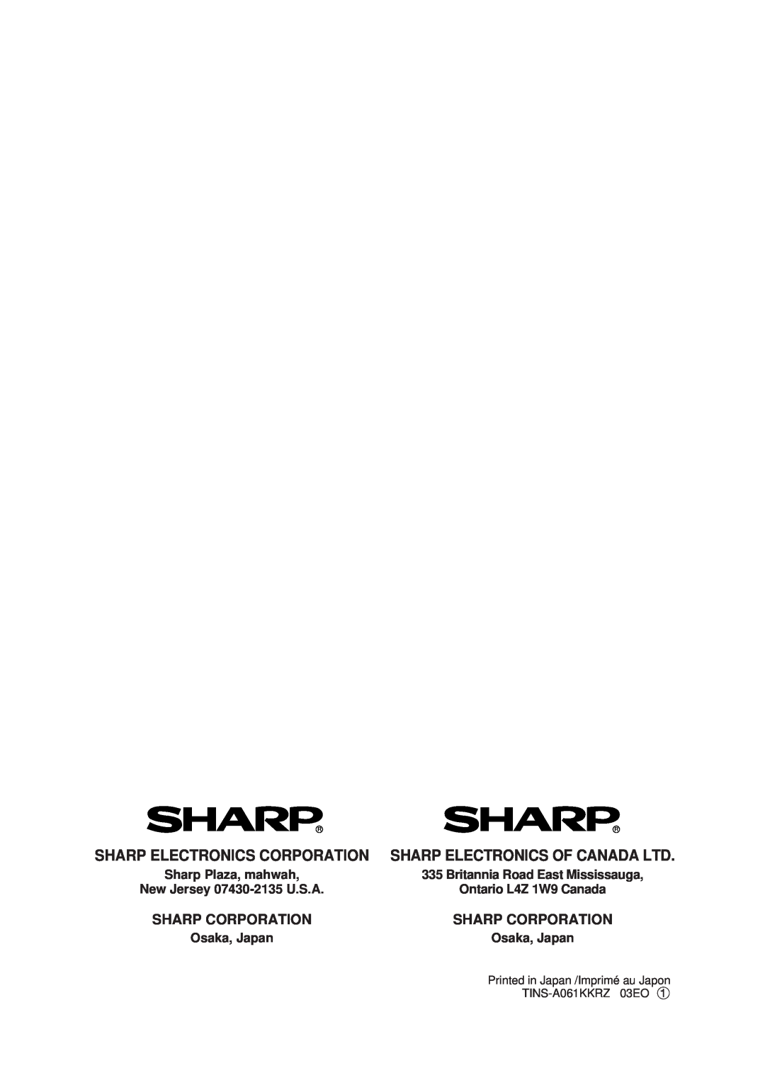 Sharp FP-N60CX Sharp Corporation, Sharp Plaza, mahwah, Britannia Road East Mississauga, Ontario L4Z 1W9 Canada 