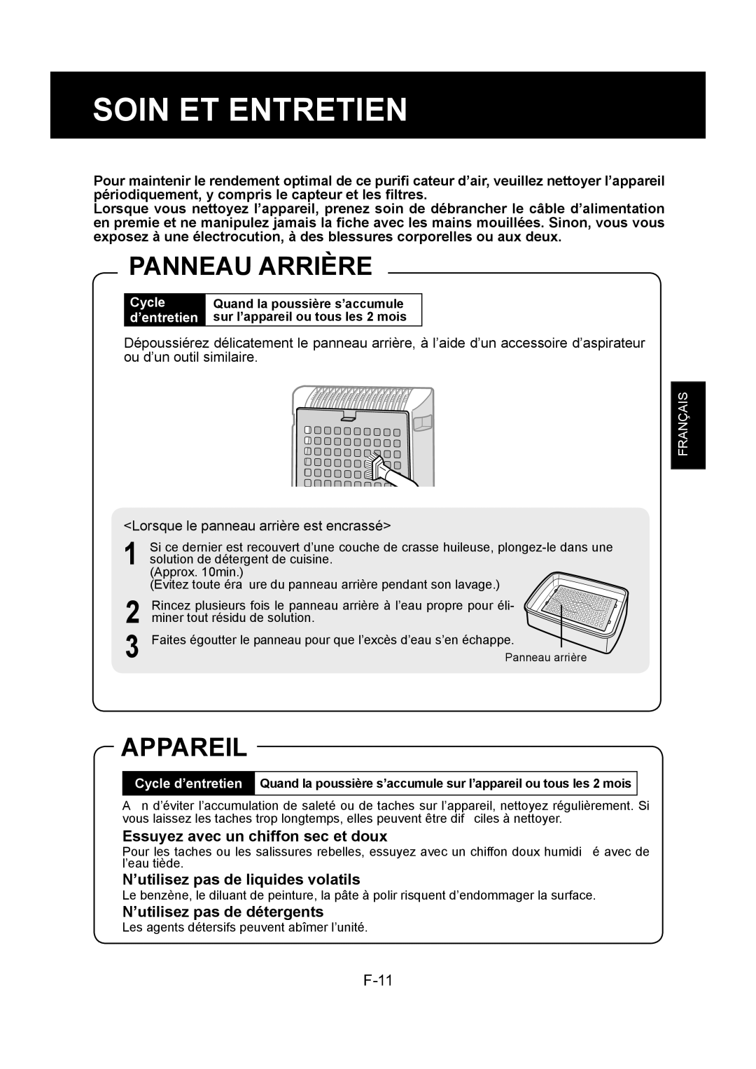 Sharp FP-P30U operation manual Soin ET Entretien, Panneau Arrière, Appareil 