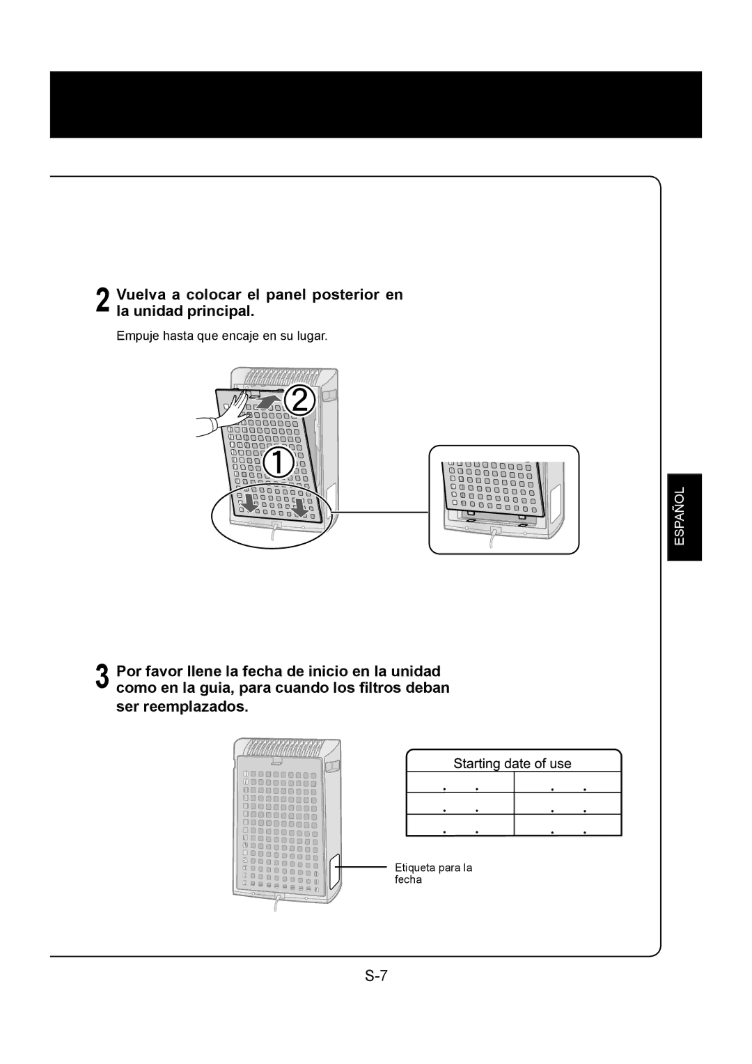 Sharp FP-P30U operation manual Vuelva a colocar el panel posterior en la unidad principal 