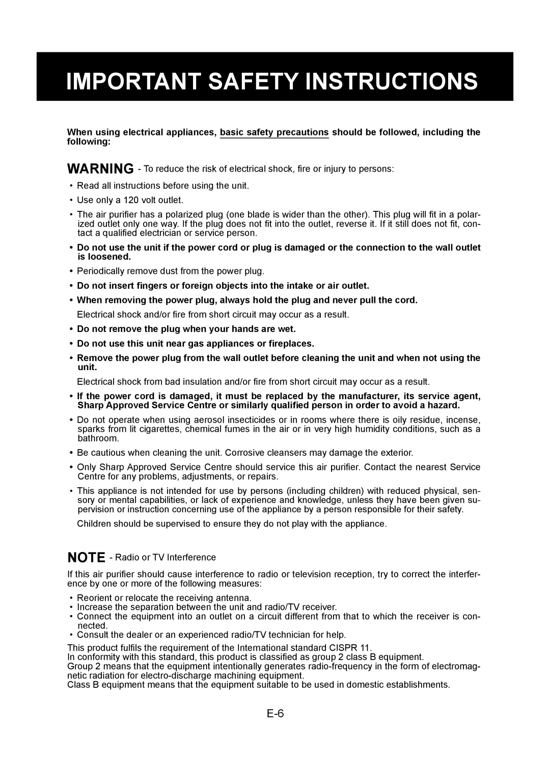 Sharp FP-P30U operation manual Important Safety Instructions 