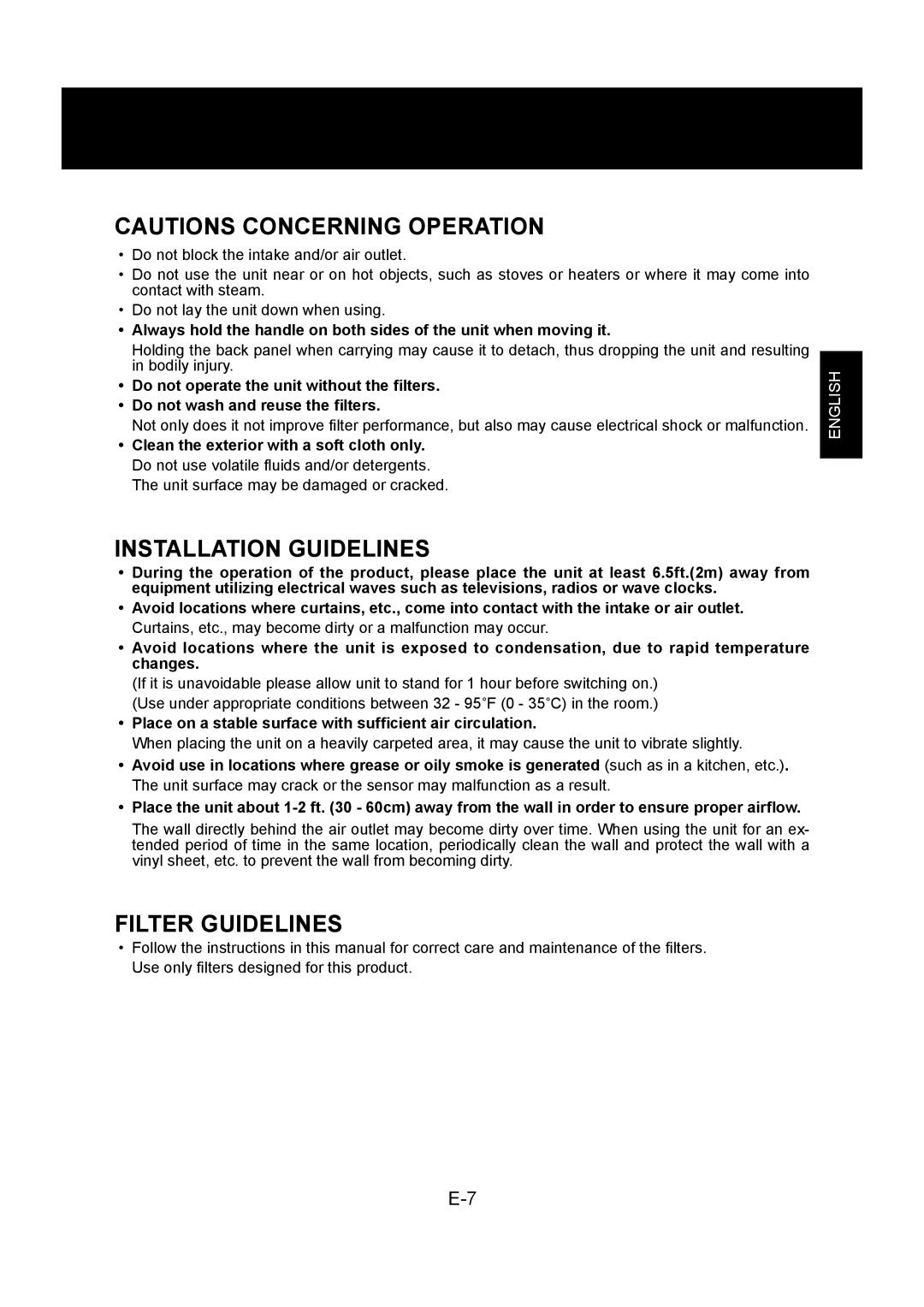 Sharp FP-P30U operation manual Installation Guidelines, Filter Guidelines 