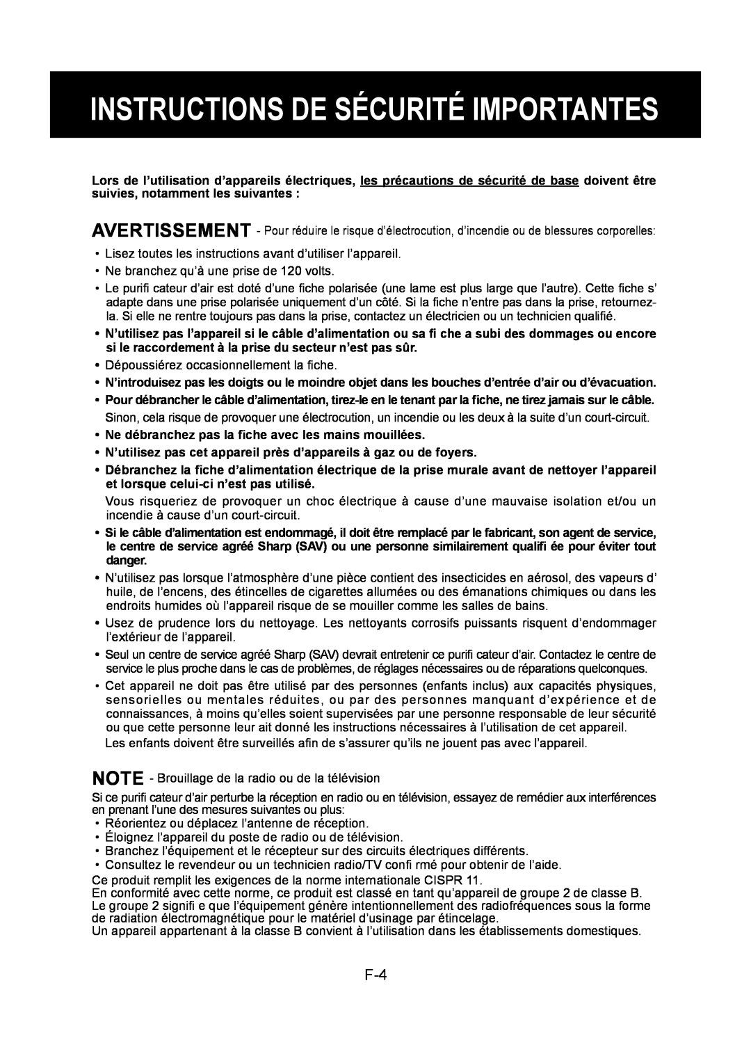 Sharp FP-P30U operation manual Instructions De Sécurité Importantes 