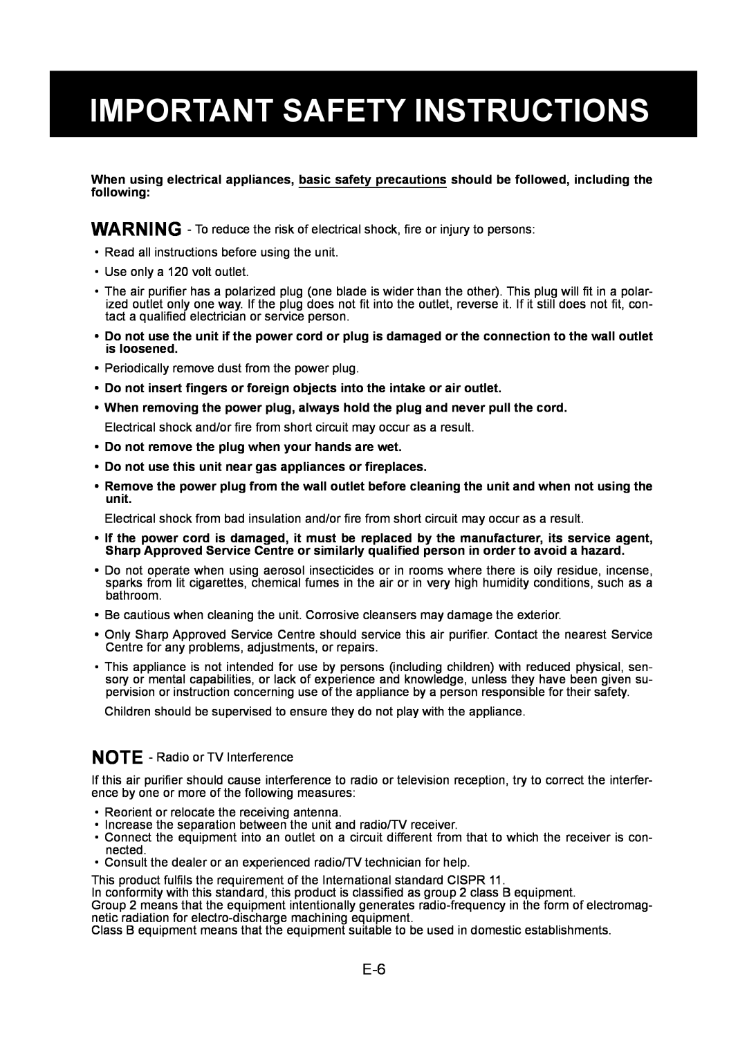 Sharp FP-P30U operation manual Important Safety Instructions 