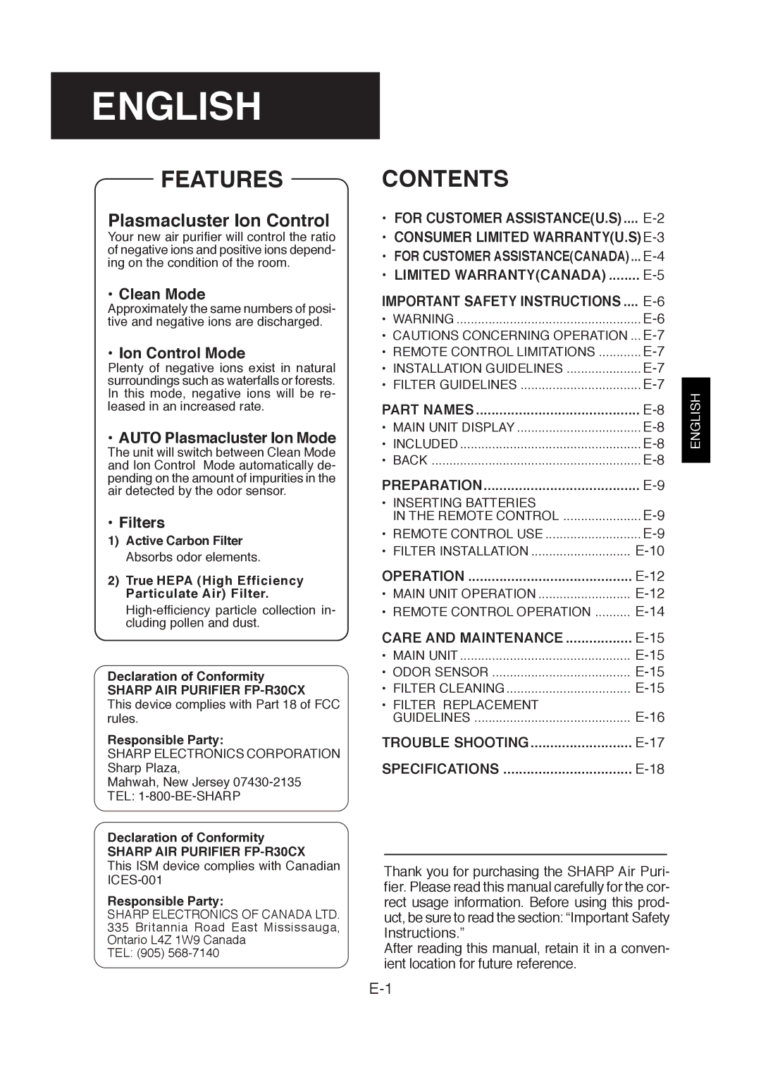 Sharp FP-R30CX operation manual English 