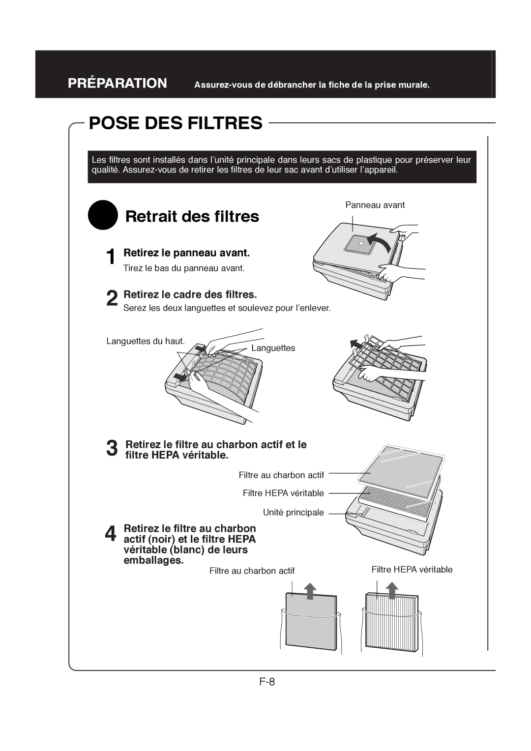 Sharp FP-R30CX operation manual Pose DES Filtres 