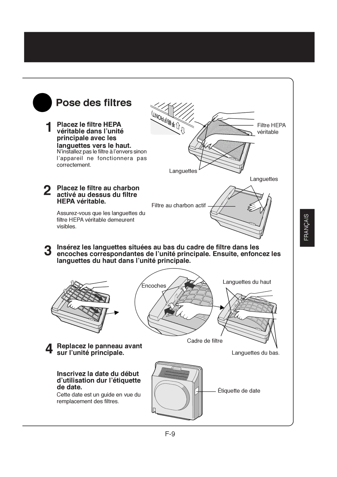 Sharp FP-R30CX operation manual Pose des filtres 