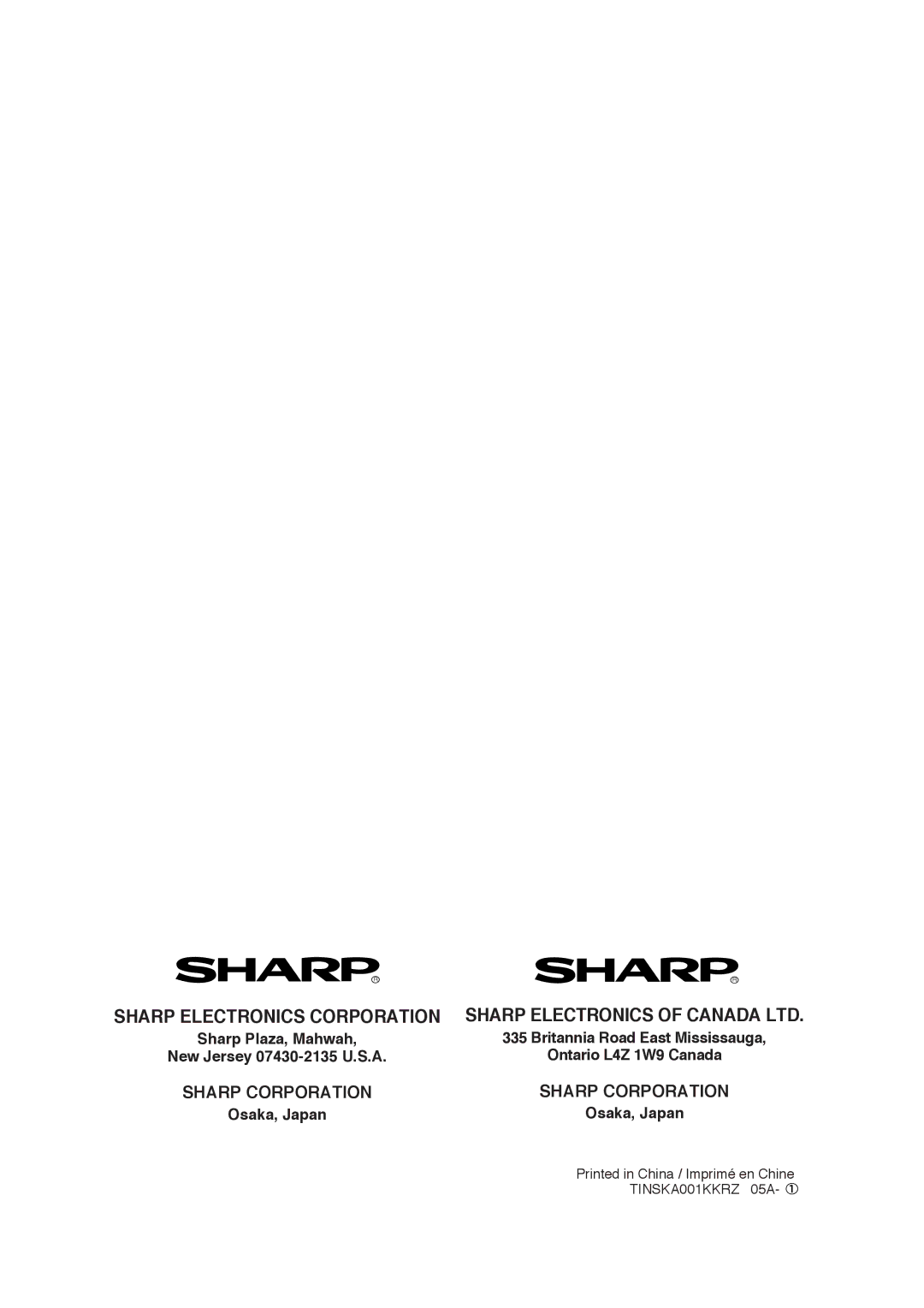 Sharp FP-R30CX operation manual Sharp Plaza, Mahwah New Jersey 07430-2135 U.S.A, Osaka, Japan 