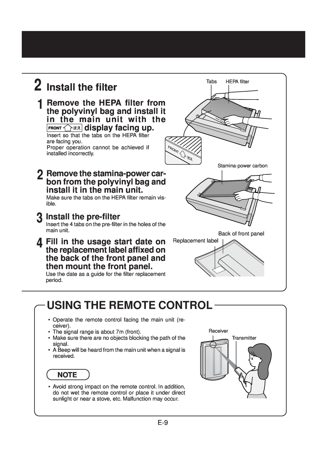 Sharp FU-40SE-K operation manual Install the filter 