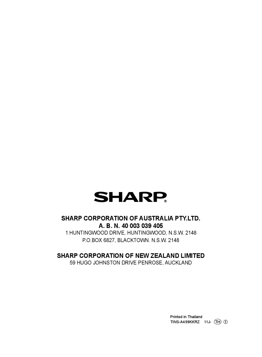 Sharp FU-A80J operation manual Sharp Corporation of NEW Zealand Limited 