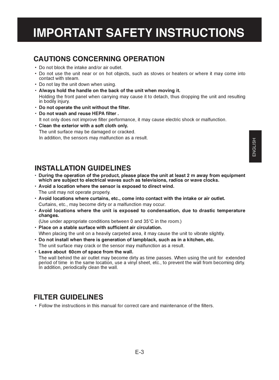 Sharp FU-W53E, FU-W43E operation manual Filter Guidelines 