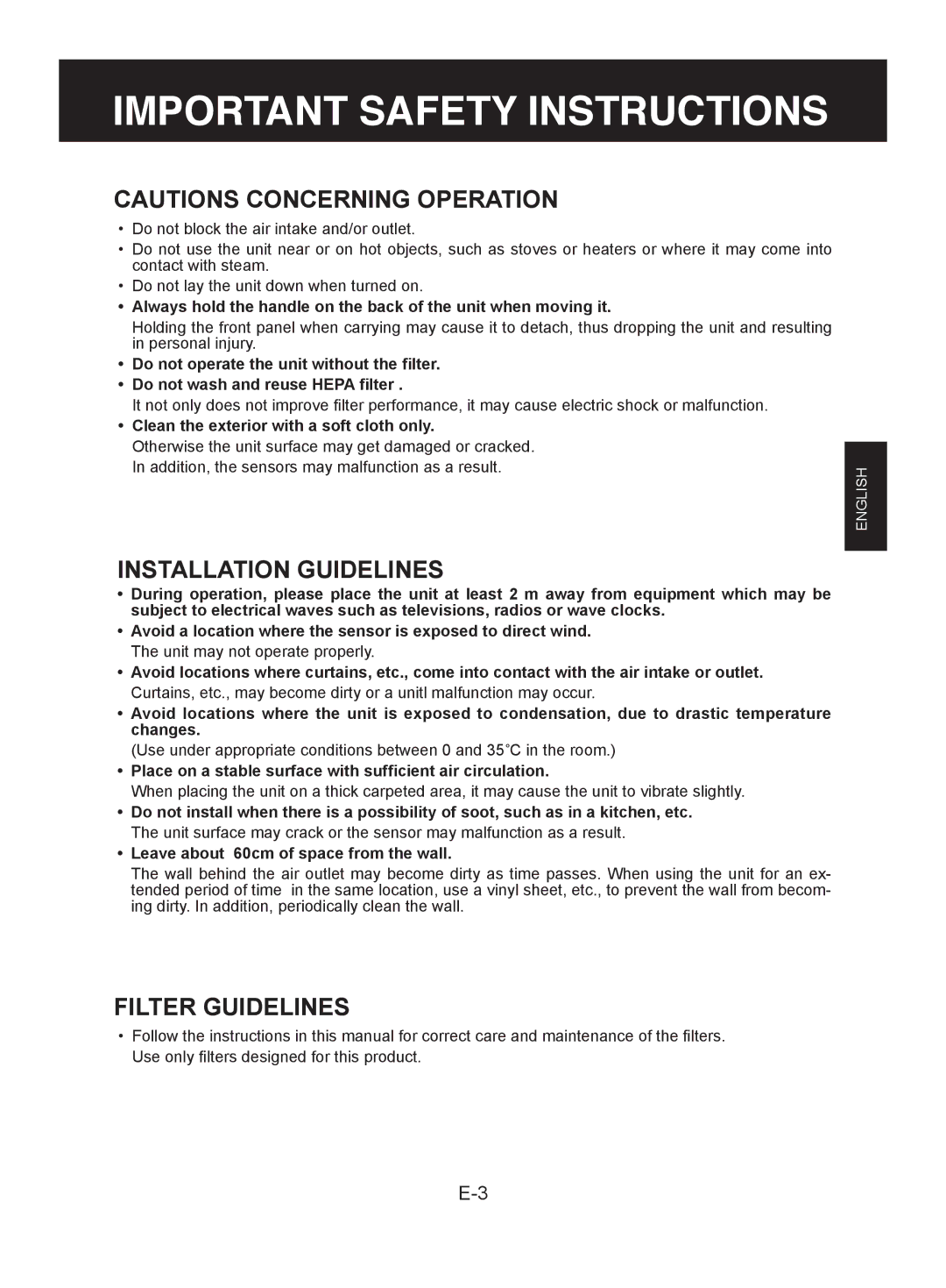 Sharp FU-W53J operation manual Installation Guidelines 