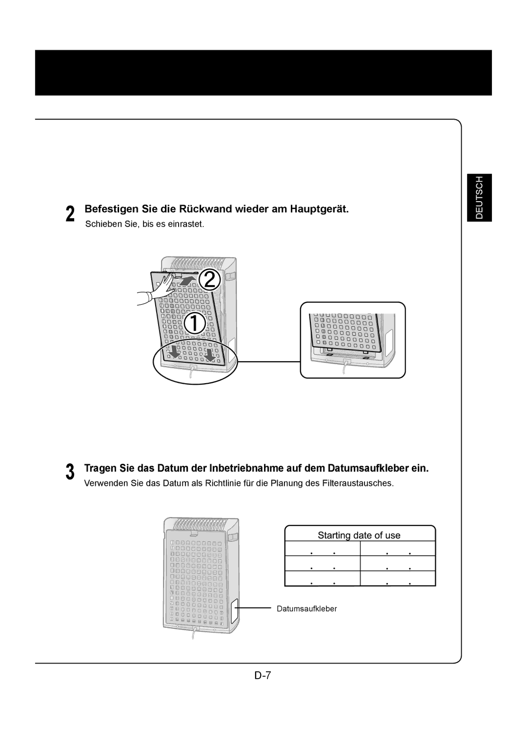 Sharp FU-Y30EU operation manual Befestigen Sie die Rückwand wieder am Hauptgerät 