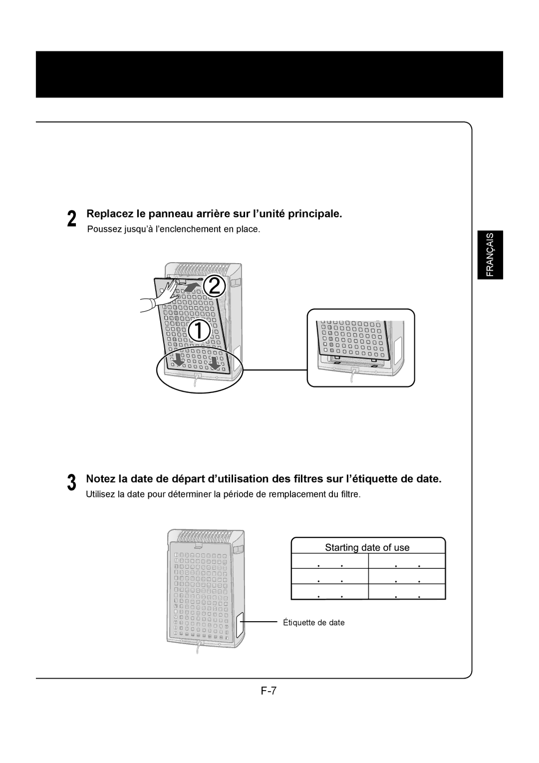 Sharp FU-Y30EU operation manual Replacez le panneau arrière sur l’unité principale 