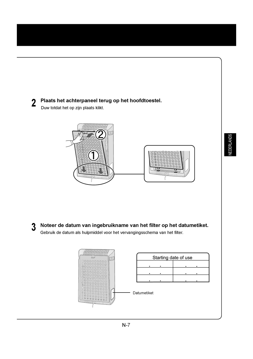 Sharp FU-Y30EU operation manual Plaats het achterpaneel terug op het hoofdtoestel 