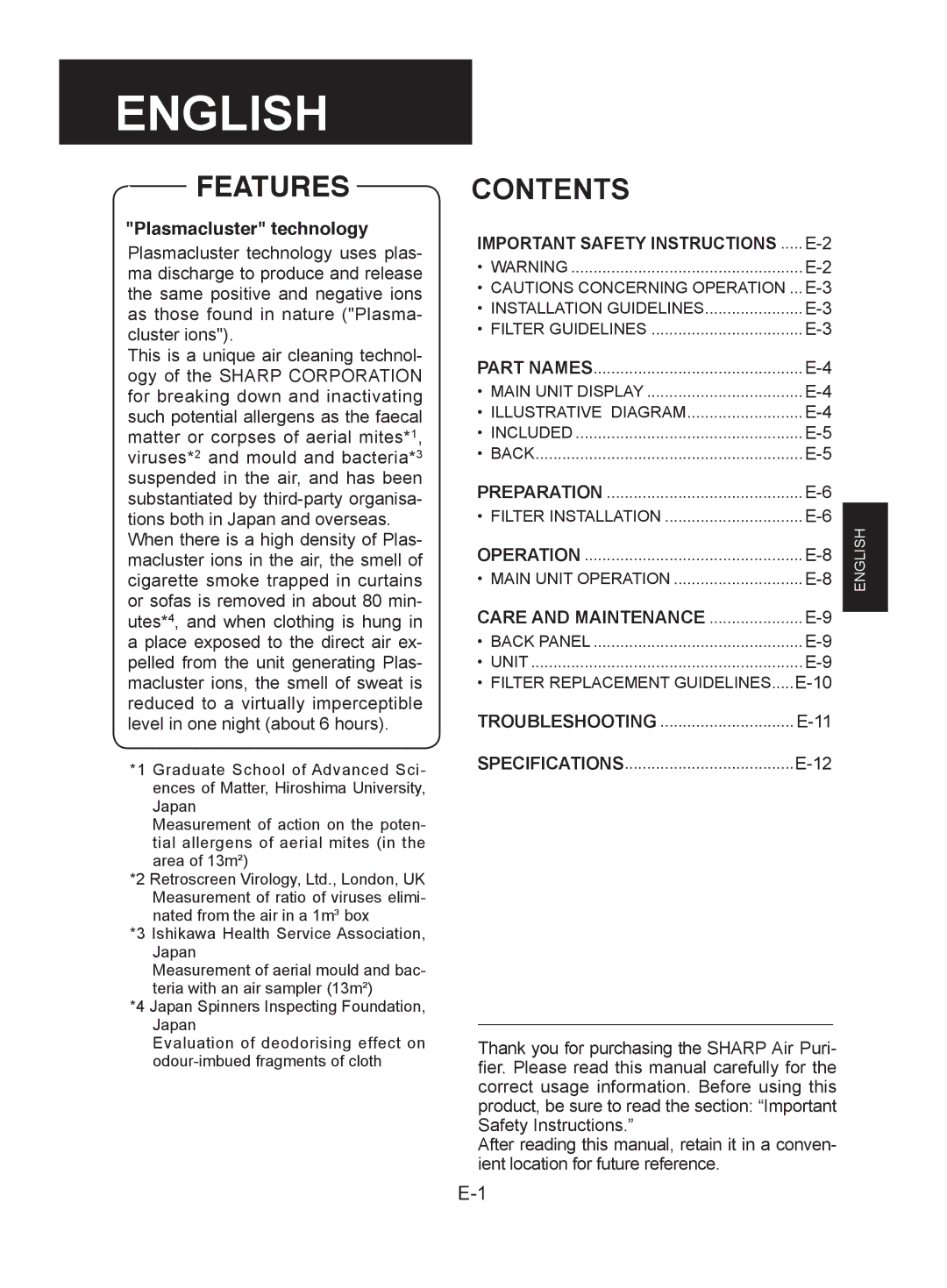 Sharp FU-Y30J-W operation manual English 