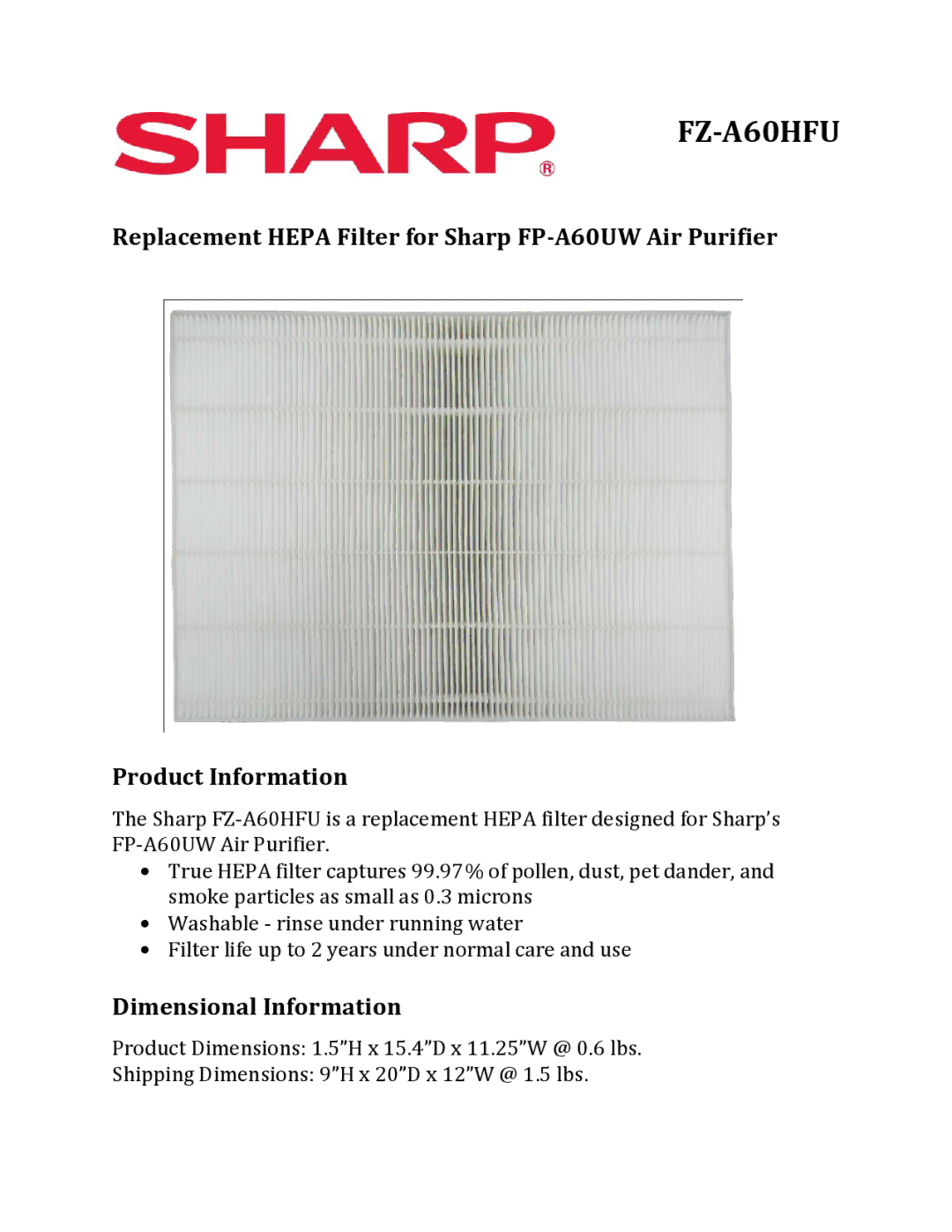 Sharp FZ-A60HFU dimensions Dimensional Information 