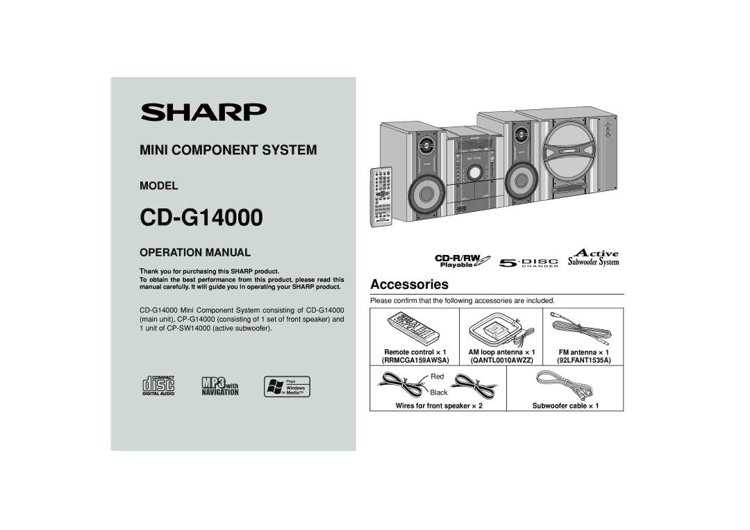 Sharp operation manual CD-G14000, Accessories 