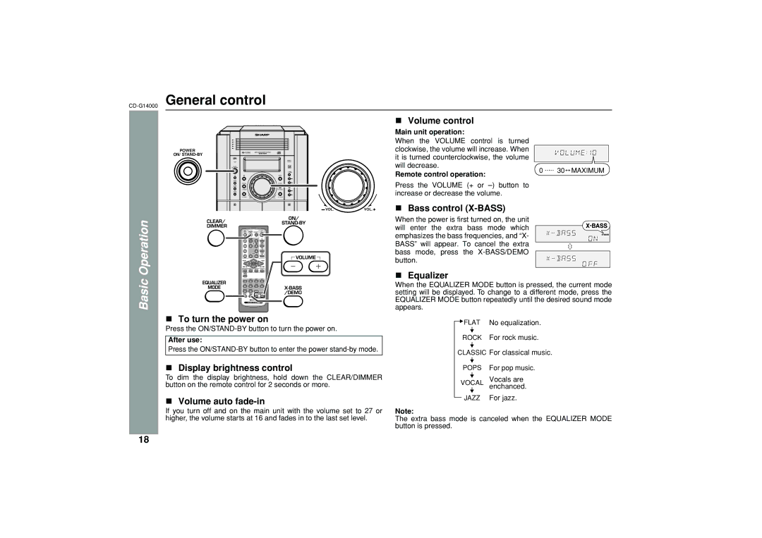 Sharp operation manual CD-G14000General control, Basic Operation 