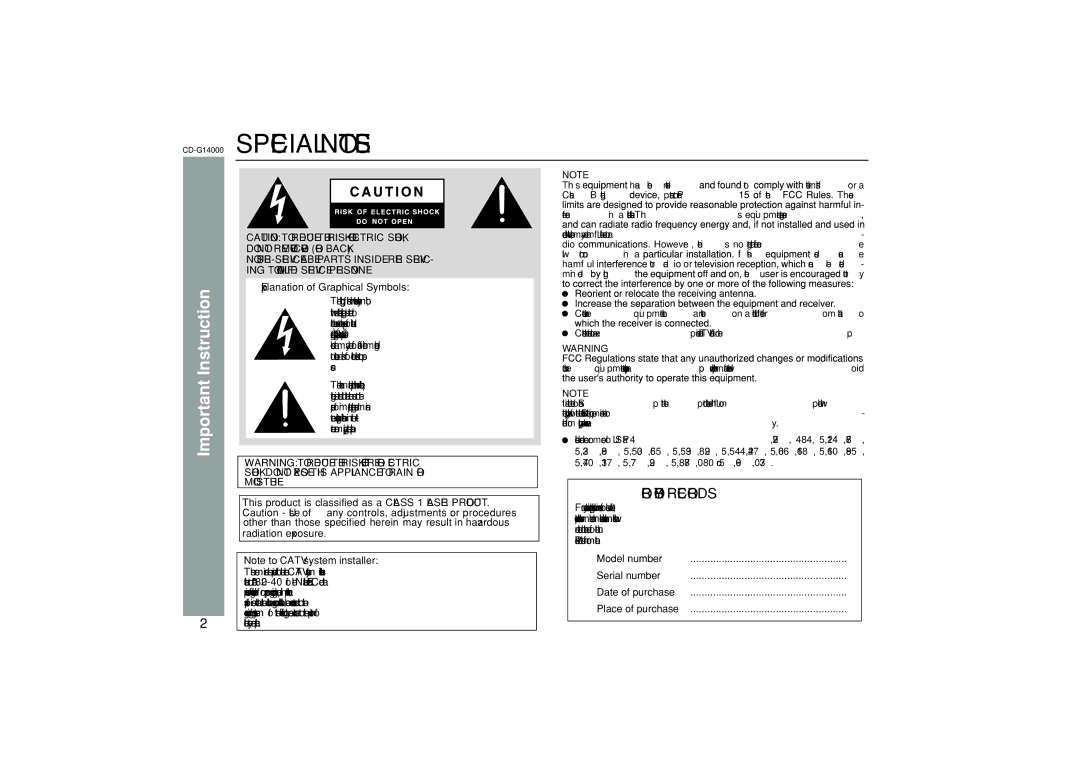 Sharp G14000 operation manual Important Instruction, Explanation of Graphical Symbols 