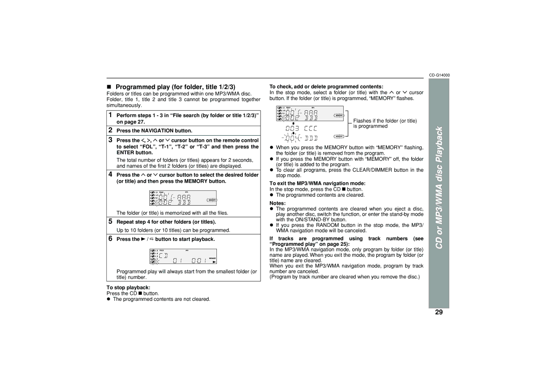 Sharp G14000 operation manual Programmed play for folder, title 1/2/3, Repeat for other folders or titles 