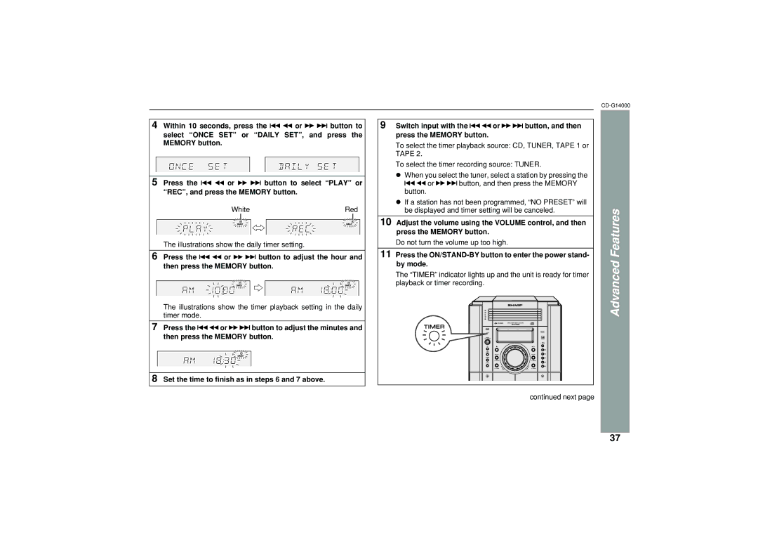 Sharp G14000 operation manual White Red Illustrations show the daily timer setting 