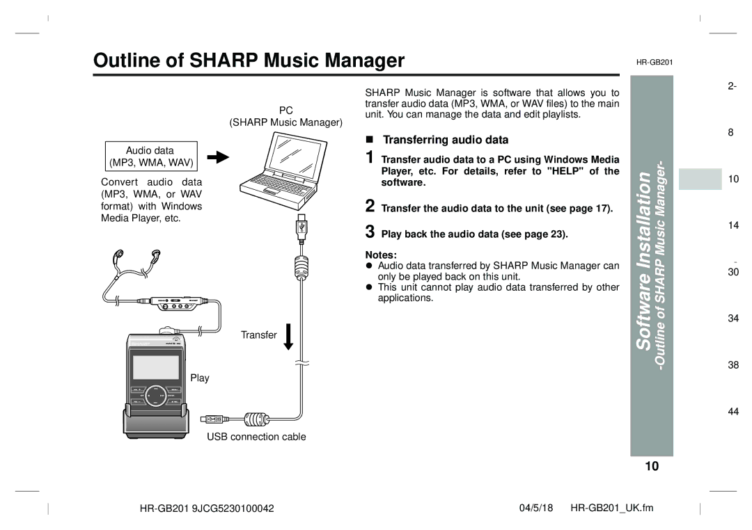 Sharp GB201 operation manual Outline of Sharp Music Manager, Transferring audio data 