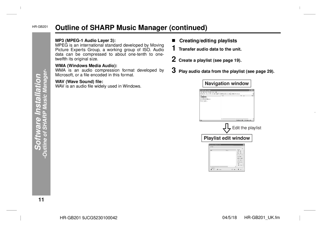 Sharp GB201 operation manual Installation, Software Outline, SHARPMusic Manager 