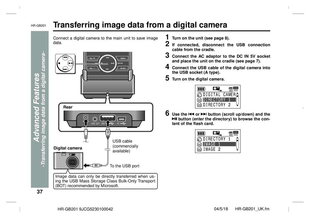 Sharp GB201 Transferring image data from a digital camera, Features, From a digital camera, Tent of the flash card 