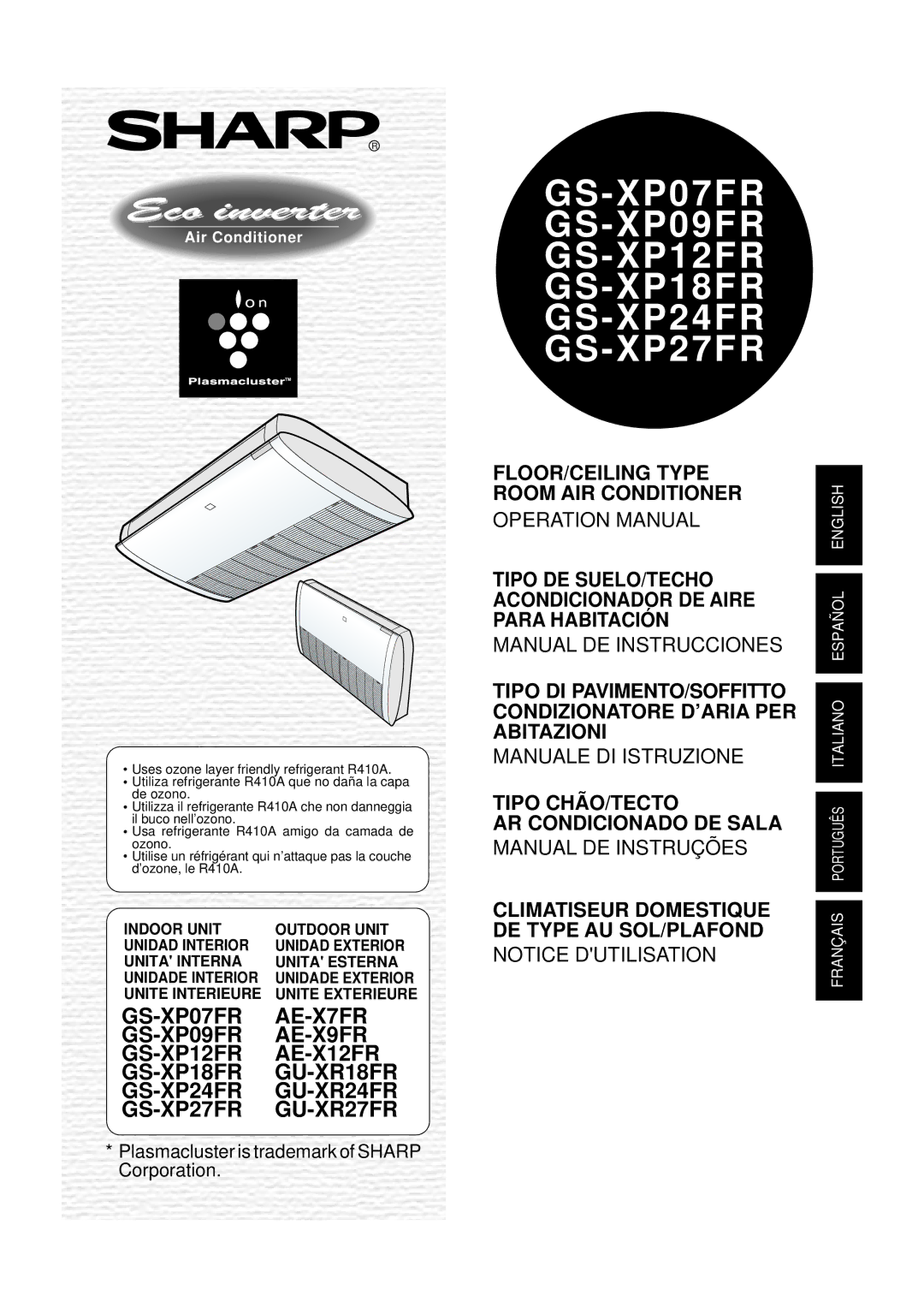 Sharp operation manual GS-XP07FR GS-XP09FR GS-XP12FR GS-XP18FR GS-XP24FR GS-XP27FR 