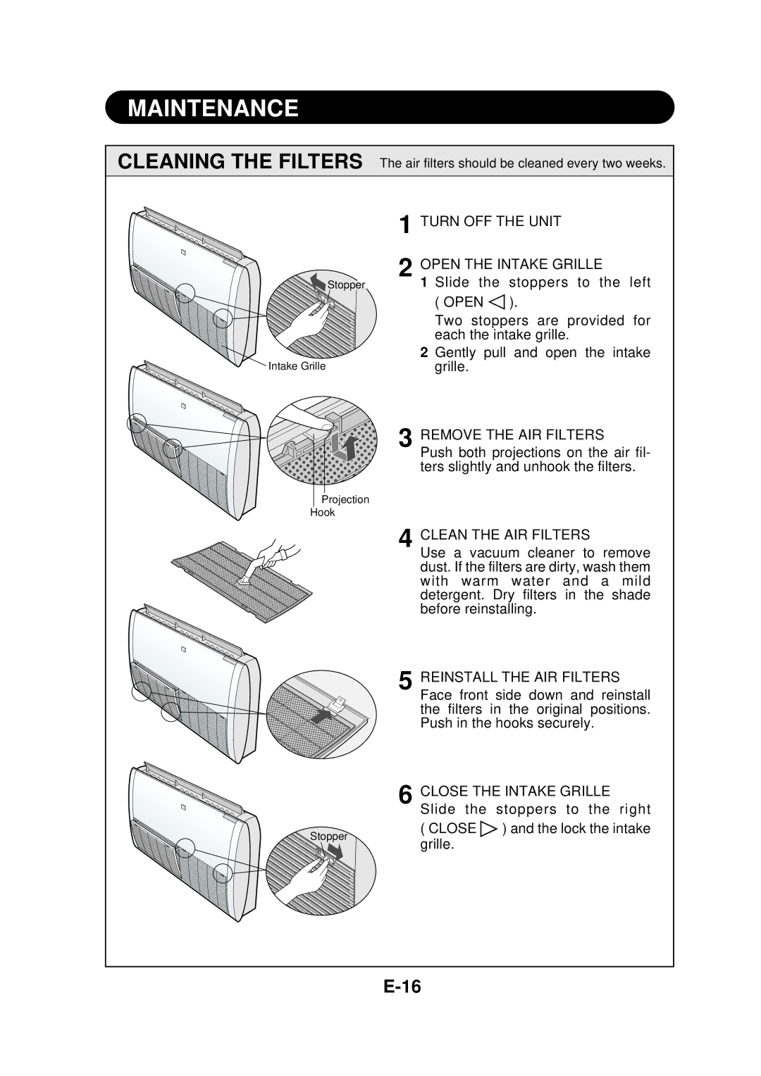 Sharp GS-XP07FR, GS-XP09FR, GS-XP27FR, GS-XP24FR, GS-XP18FR, GS-XP12FR operation manual Turn OFF the Unit Open the Intake Grille 