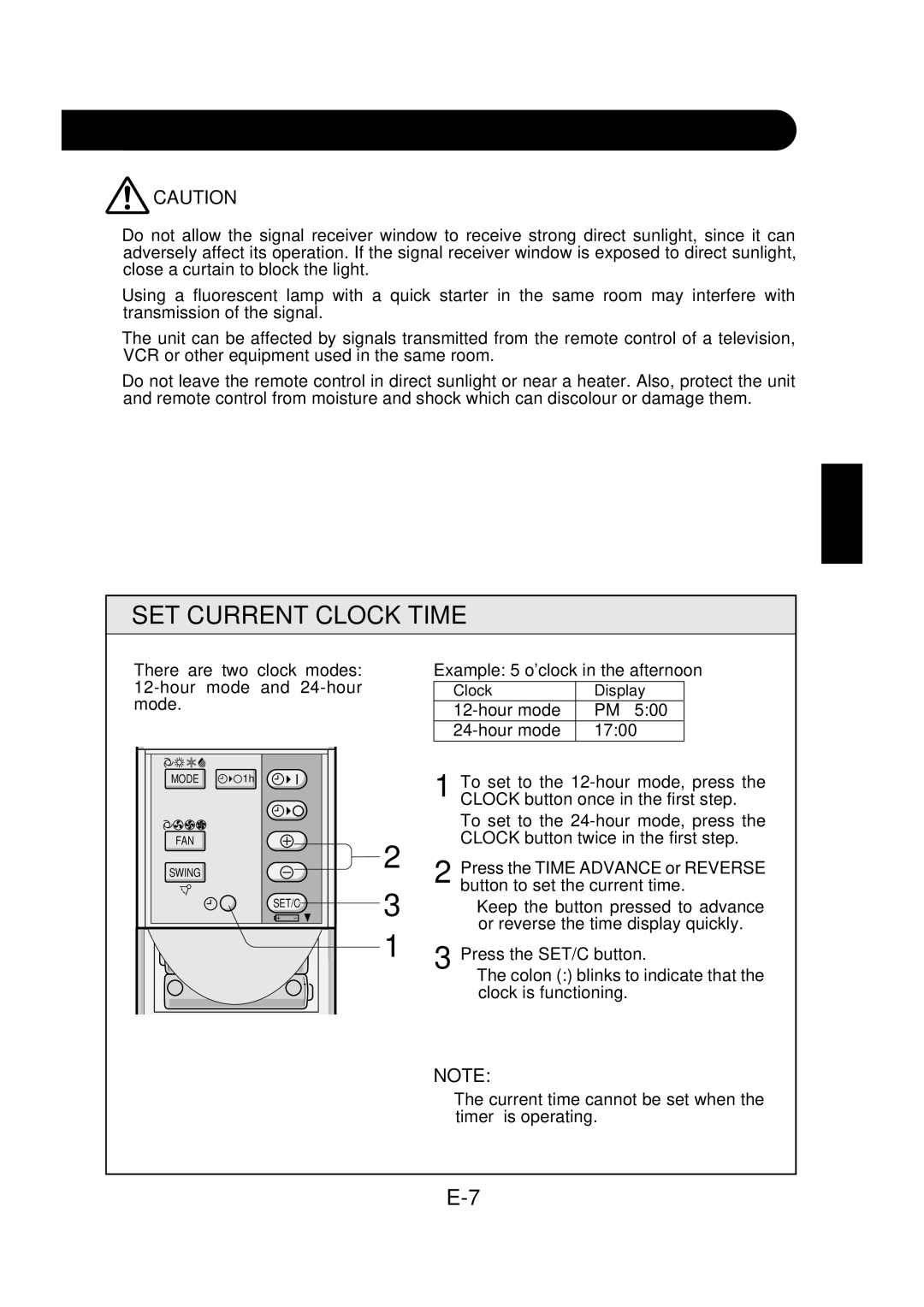 Sharp GS-XP24FR, GS-XP07FR, GS-XP09FR, GS-XP27FR, GS-XP18FR, GS-XP12FR operation manual SET Current Clock Time 