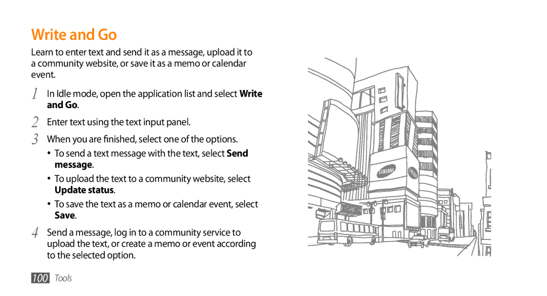 Sharp GT-I9000 user manual Write and Go, To send a text message with the text, select Send message, To the selected option 