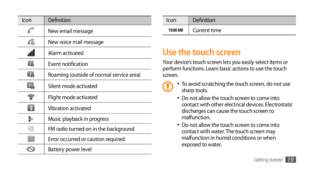 Sharp GT-I9000 user manual Use the touch screen, Current time 