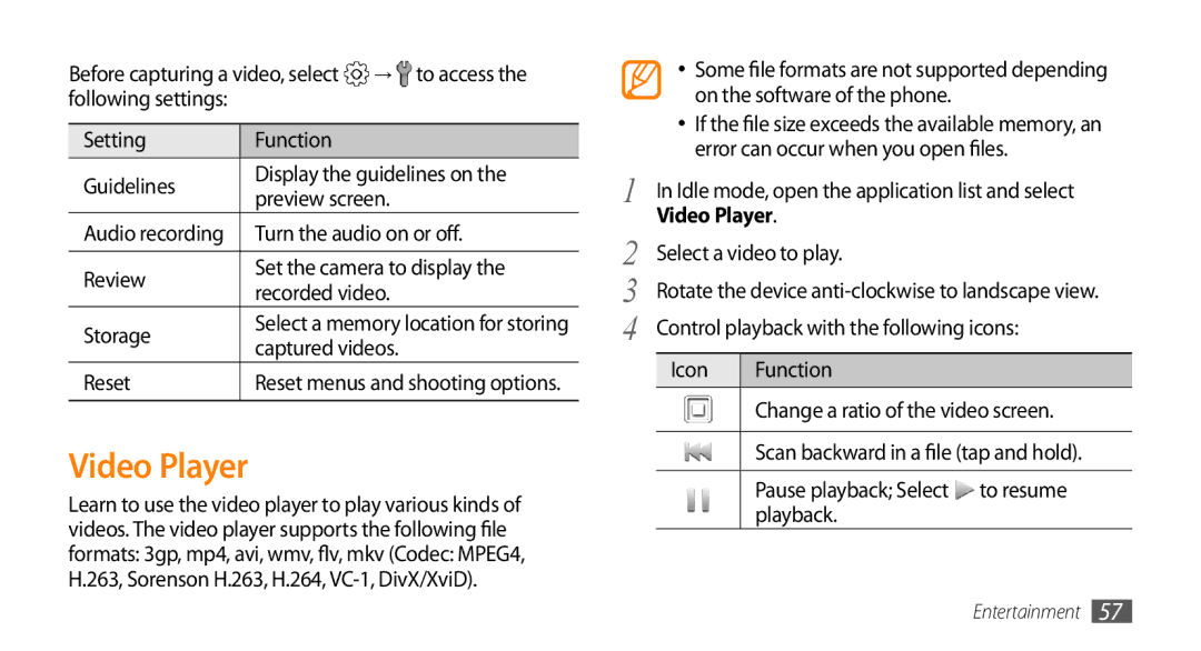 Sharp GT-I9000 user manual Video Player 