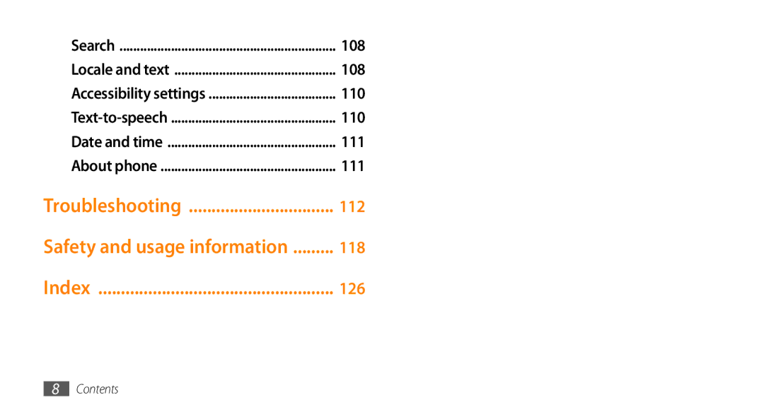 Sharp GT-I9000 user manual Troubleshooting, Safety and usage information, Index 