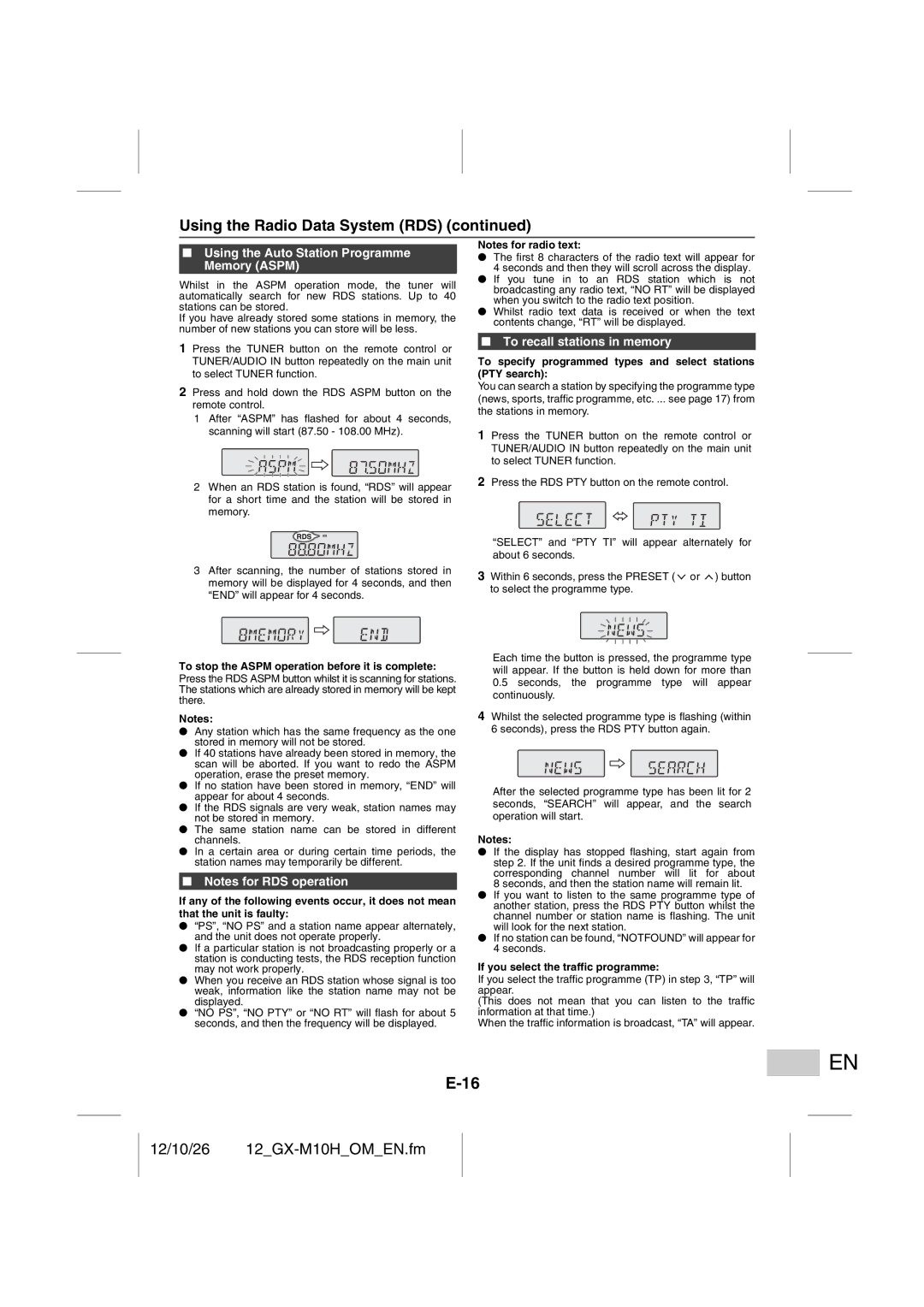 Sharp GX-M10H(RD), GX-M10H(OR) operation manual Using the Auto Station Programme Memory Aspm, To recall stations in memory 