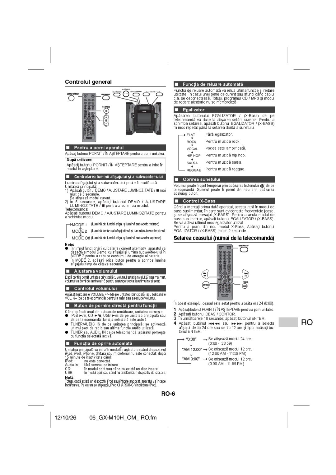 Sharp GX-M10H(RD), GX-M10H(OR) operation manual RO-6 