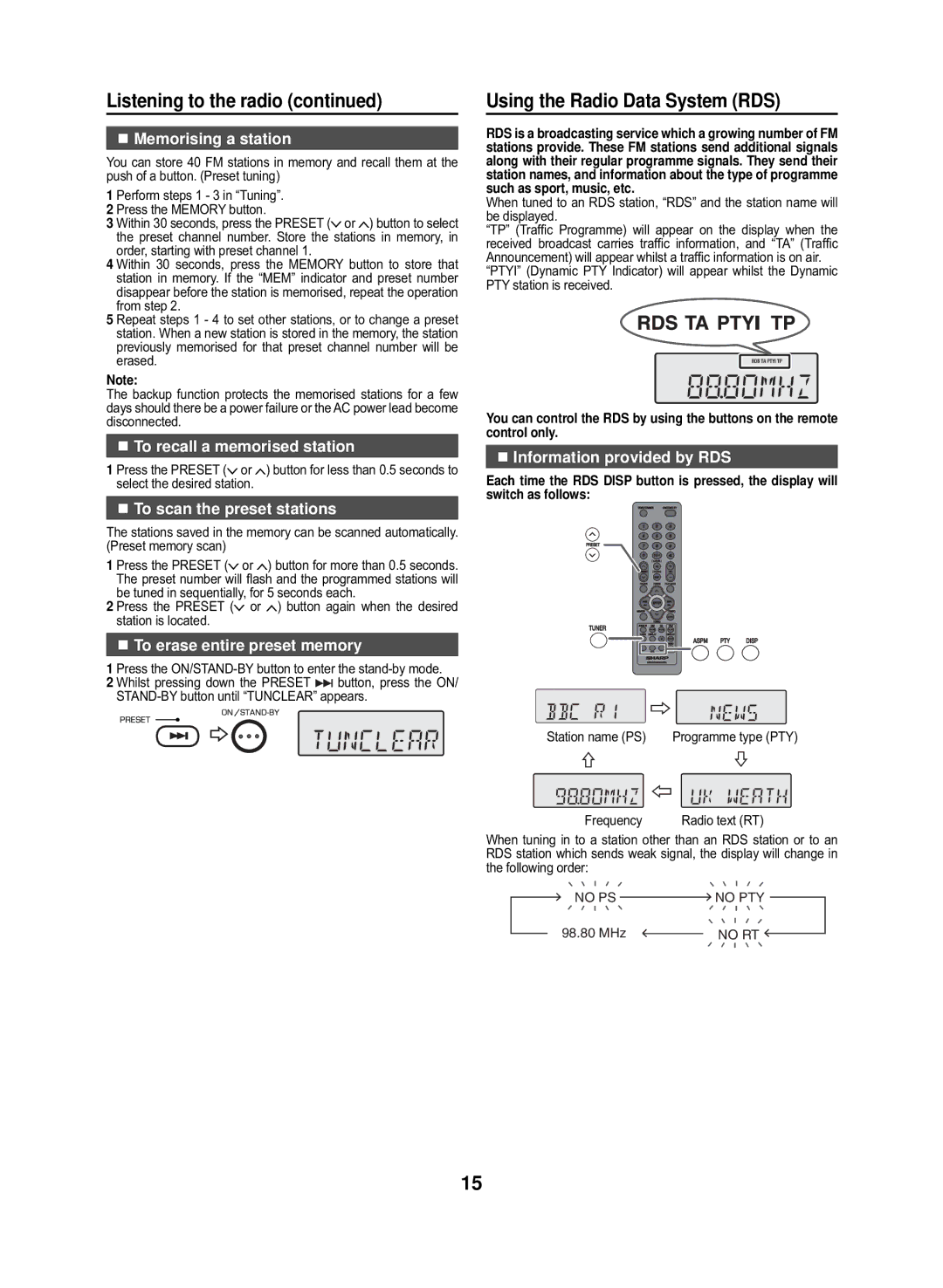 Sharp GX-M10H(OR), GX-M10H(RD) operation manual Using the Radio Data System RDS 