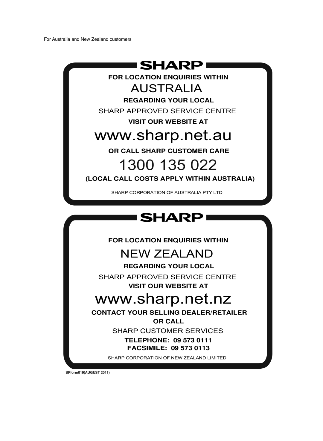 Sharp GX-M10H(OR), GX-M10H(RD) operation manual 1300 135 