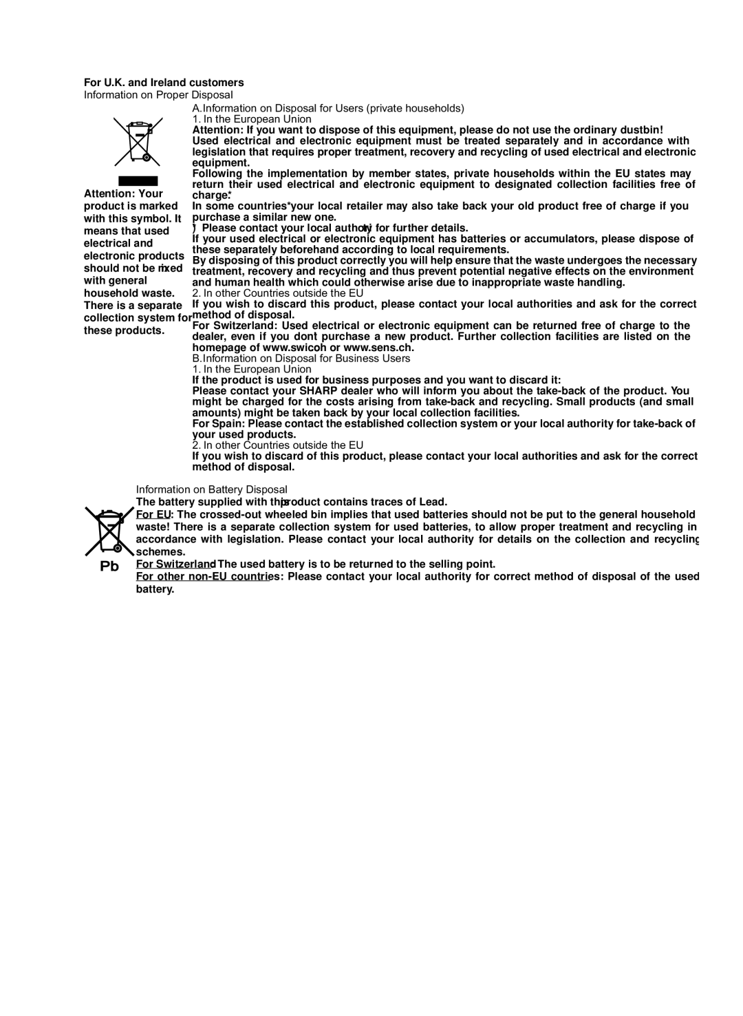 Sharp GX-M10H(RD), GX-M10H(OR) operation manual Other Countries outside the EU 