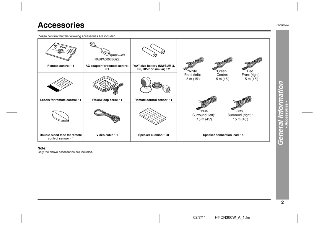 Sharp HT-CN300W operation manual Accessories 